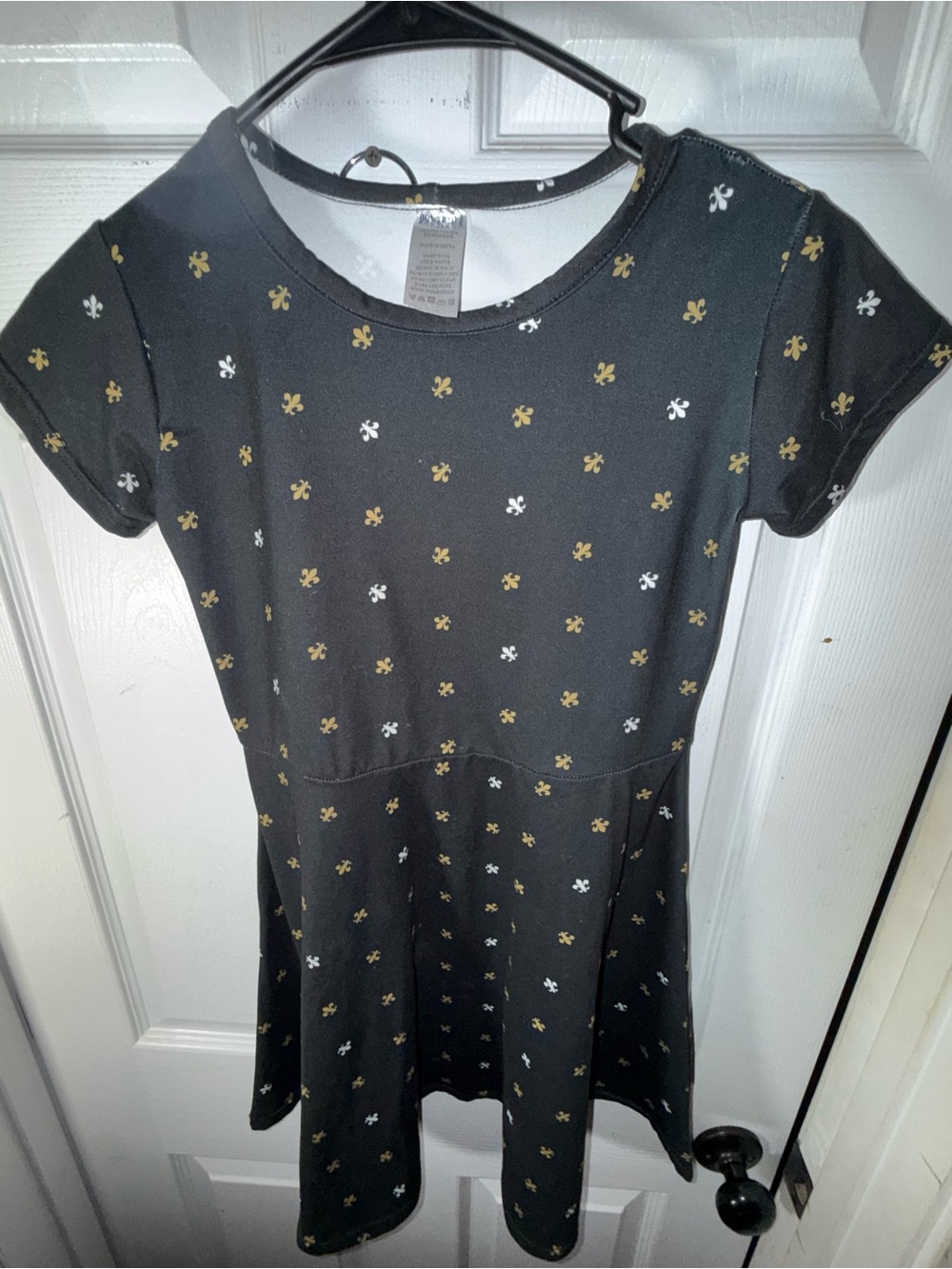 Girls' Black Bon Temps Boutique Friday Dress with Gold & White Fleur Print-large